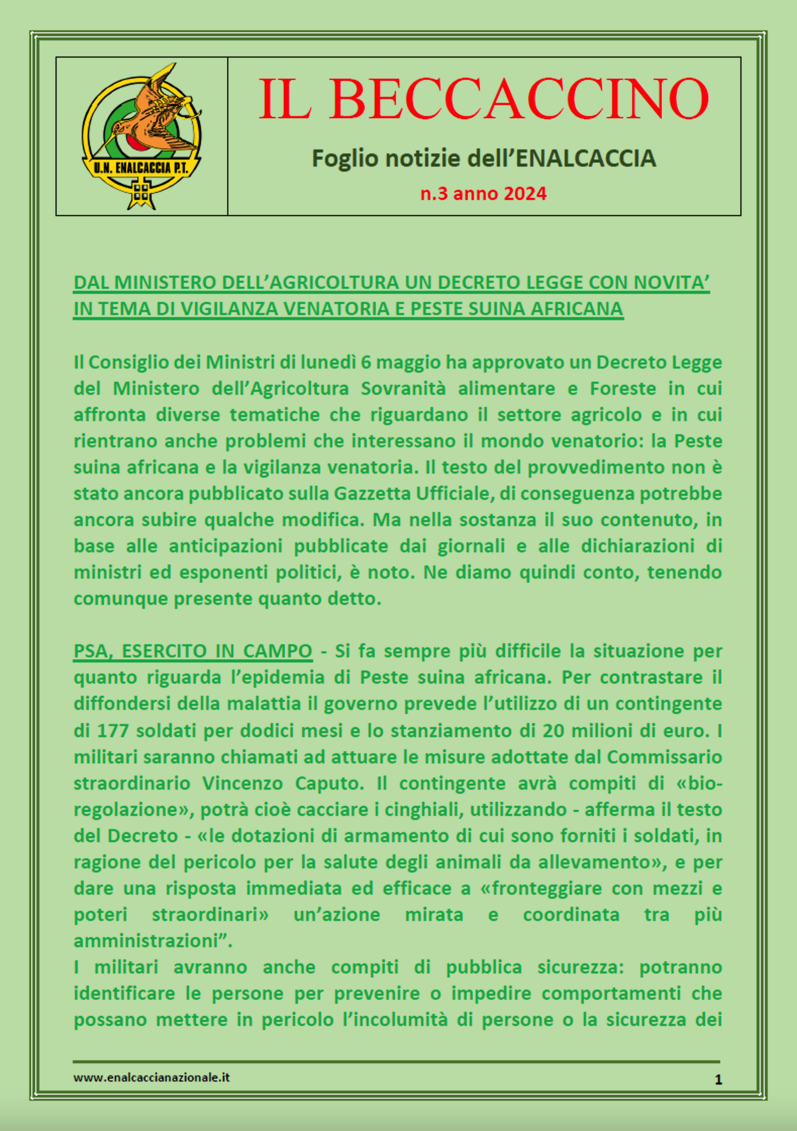 Foglio Notizie Il Becaccino - Nr. 3/2024